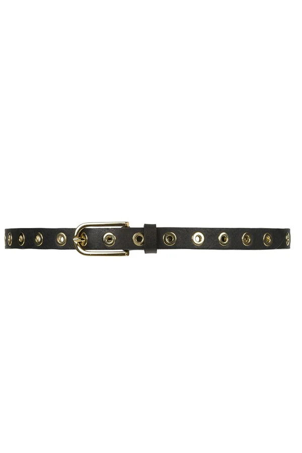 Narrow Belt Studs | Sort | Smalt bælte med guld nitte huller fra Depeche - Image 3